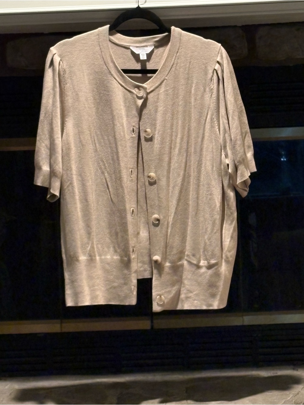 Time and Tru Short Sleeve Button Cardigan in Beige